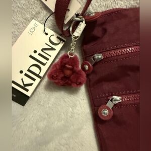 Kipling Deep Burgundy Small Crossbody with Pom-Pom Charm